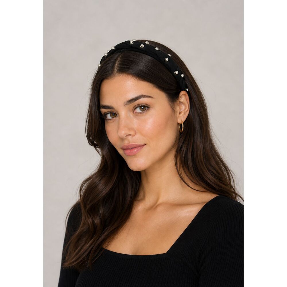 Capelli New York Beaded Velvet Head Band In Black